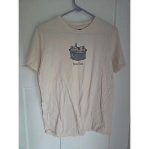 Positivitees Mens Break Fluid Graphic T-Shirt Cream Short Sleeve Cotton Size M